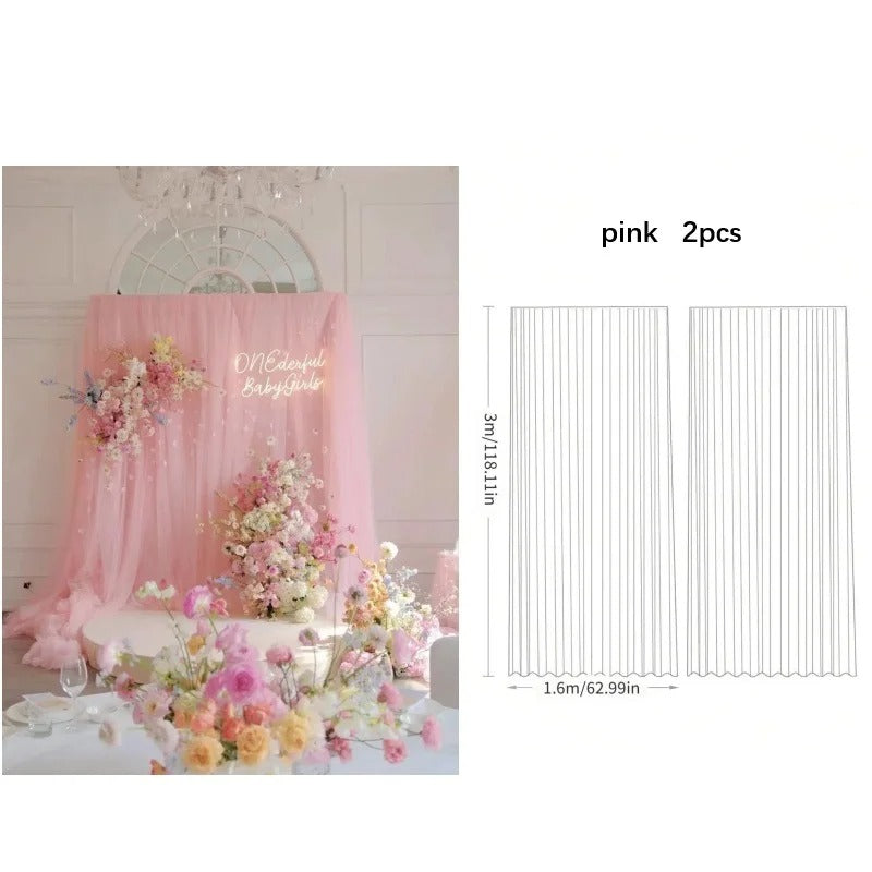 2pcs Tulle Backdrop Curtains – 3x1.6m Event Decoration