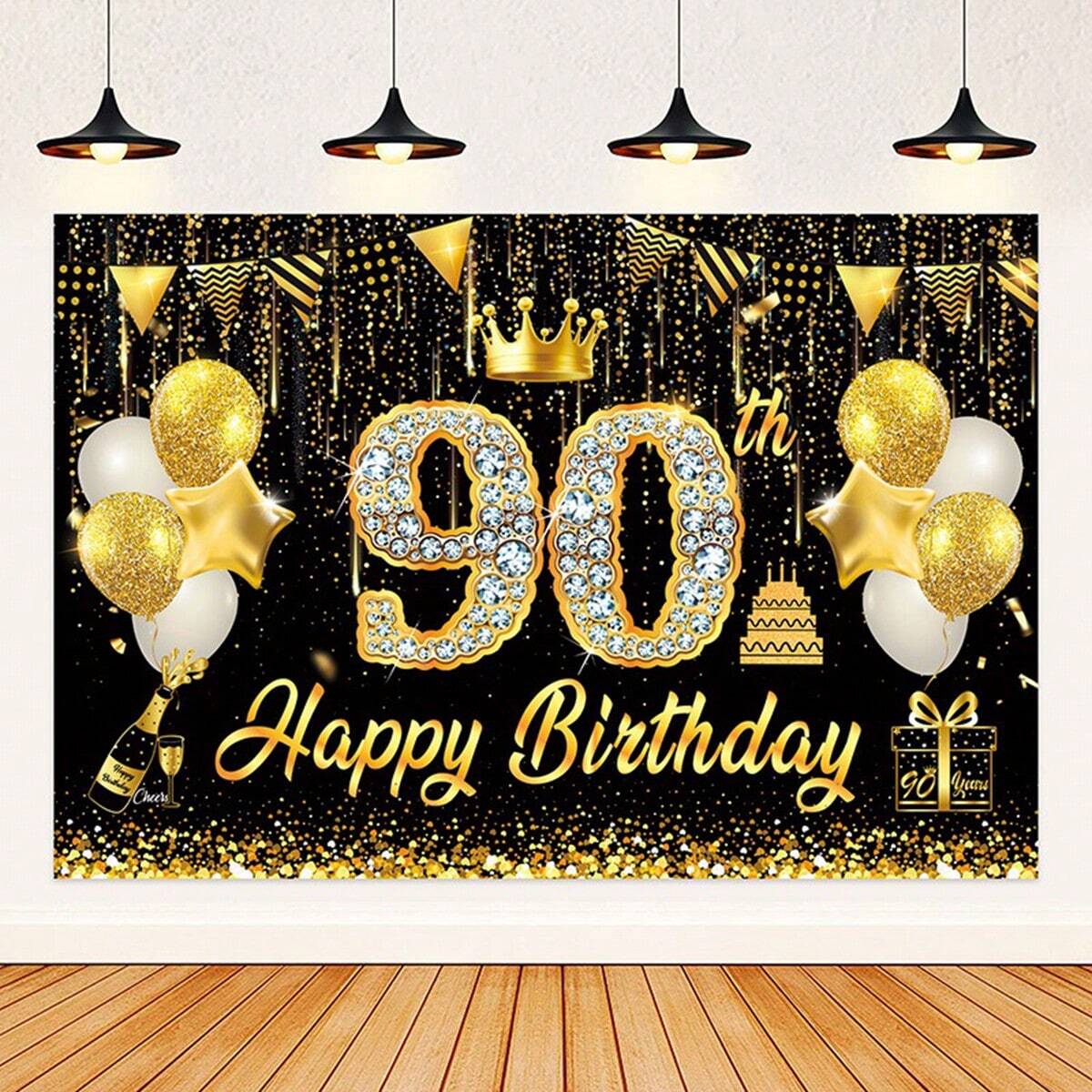 Black & Gold 18th Birthday Backdrop with Rhinestone Numbers