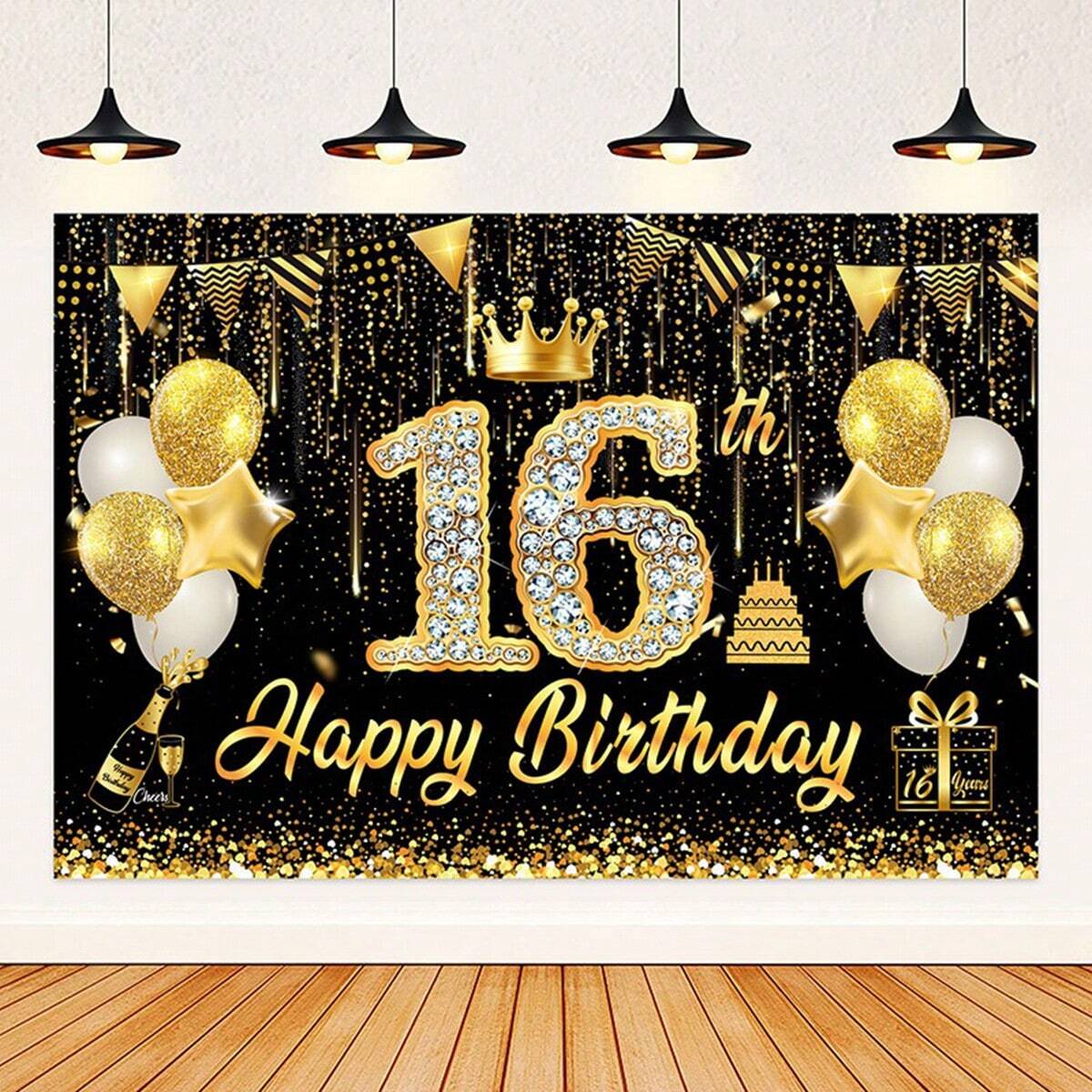 Black & Gold 18th Birthday Backdrop with Rhinestone Numbers