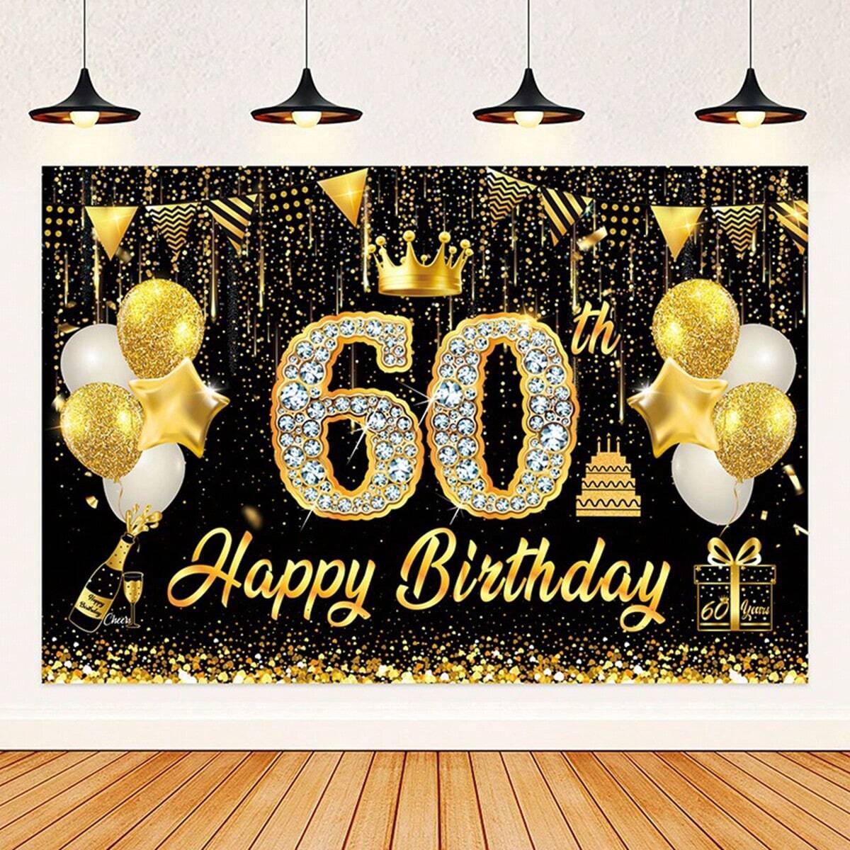 Black & Gold 18th Birthday Backdrop with Rhinestone Numbers