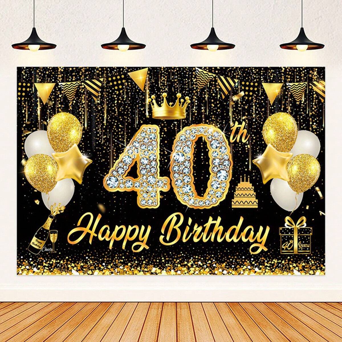 Black & Gold 18th Birthday Backdrop with Rhinestone Numbers