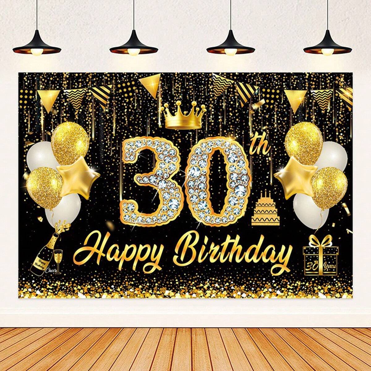 Black & Gold 18th Birthday Backdrop with Rhinestone Numbers