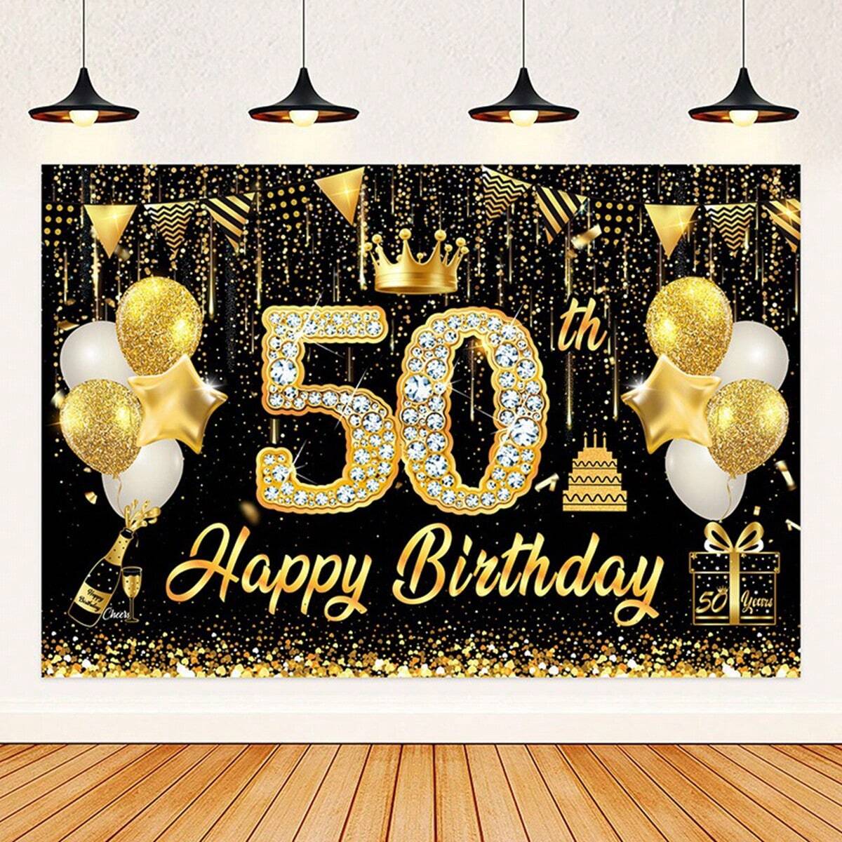 Black & Gold 18th Birthday Backdrop with Rhinestone Numbers