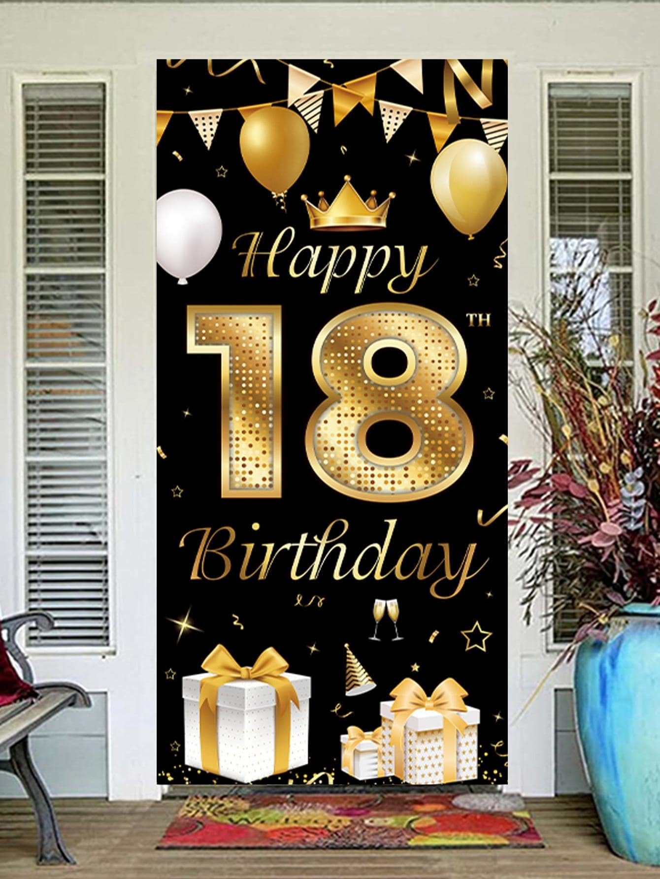 Black & Gold 18th Birthday Party Decoration Set