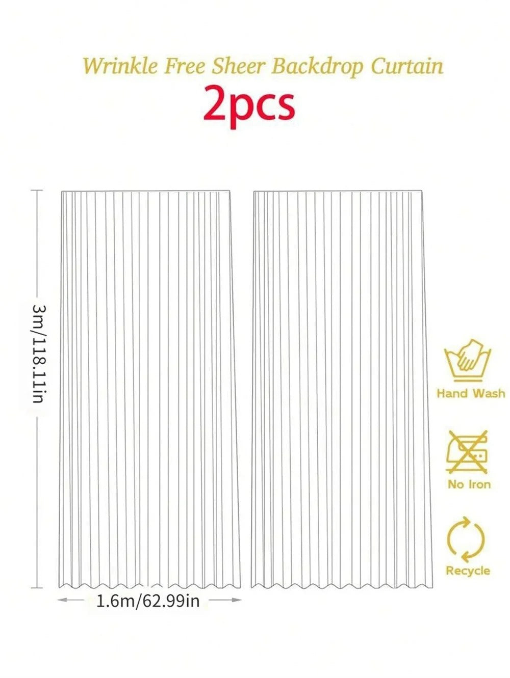 2pcs Tulle Backdrop Curtains – 3x1.6m Event Decoration