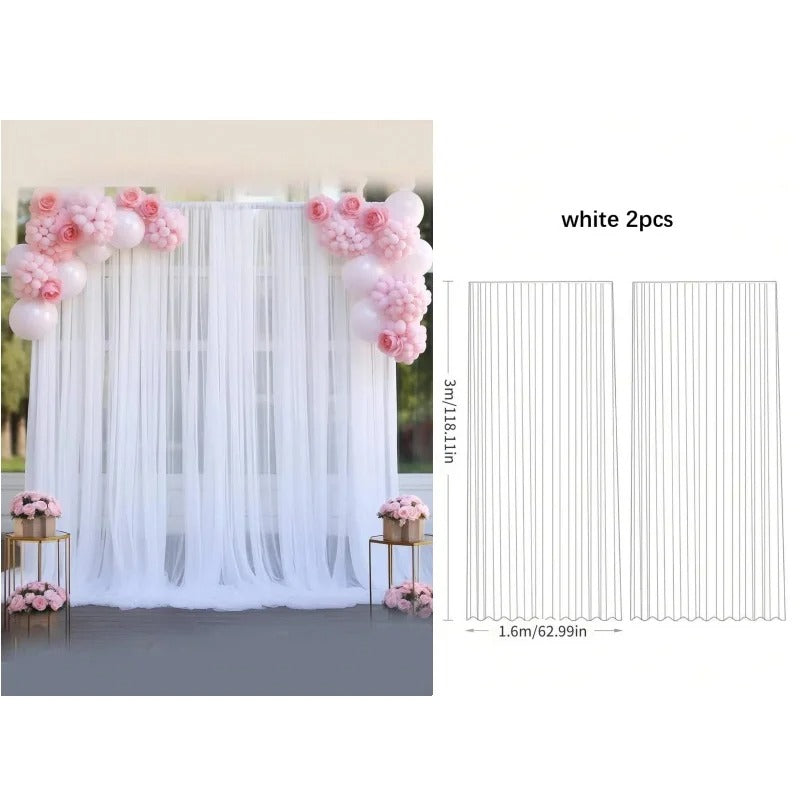 2pcs Tulle Backdrop Curtains – 3x1.6m Event Decoration