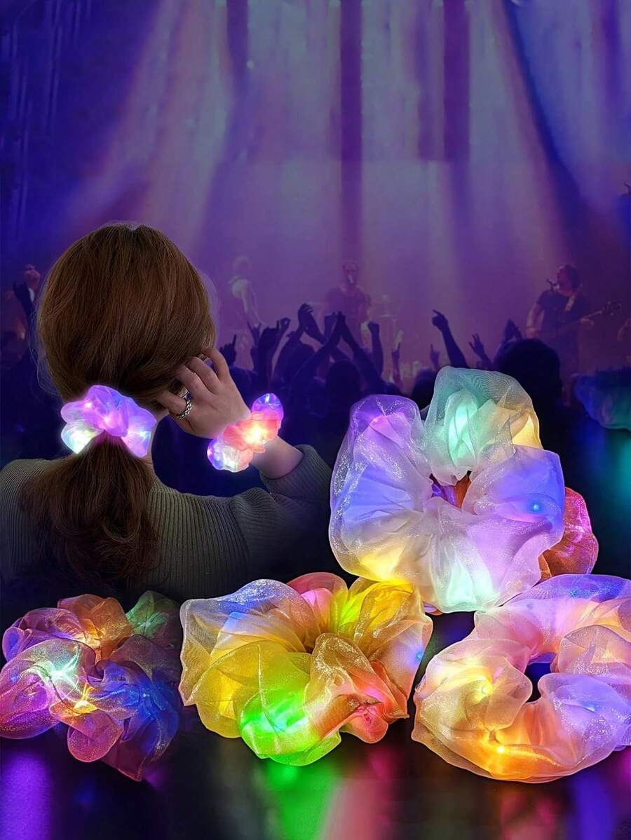 6pcs LED Light-Up Hair Scrunchies – Glow Party Accessories