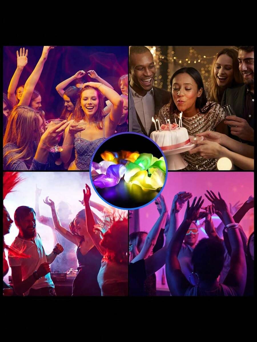 6pcs LED Light-Up Hair Scrunchies – Glow Party Accessories