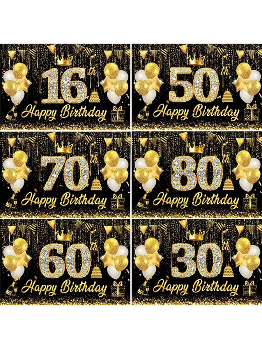 Black & Gold 18th Birthday Backdrop with Rhinestone Numbers