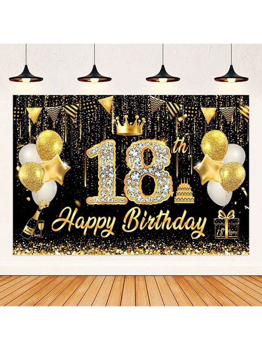 Black & Gold 18th Birthday Backdrop with Rhinestone Numbers