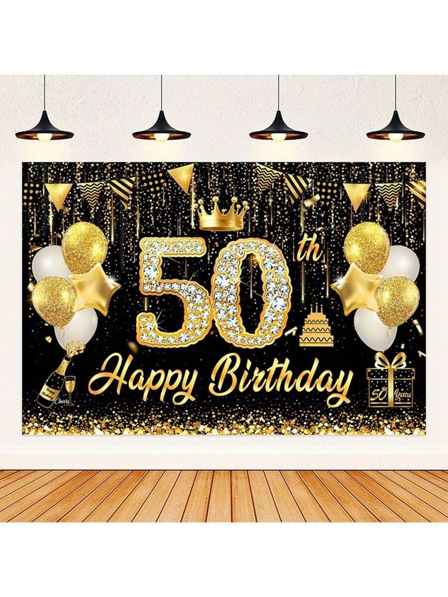 Black & Gold 18th Birthday Backdrop with Rhinestone Numbers