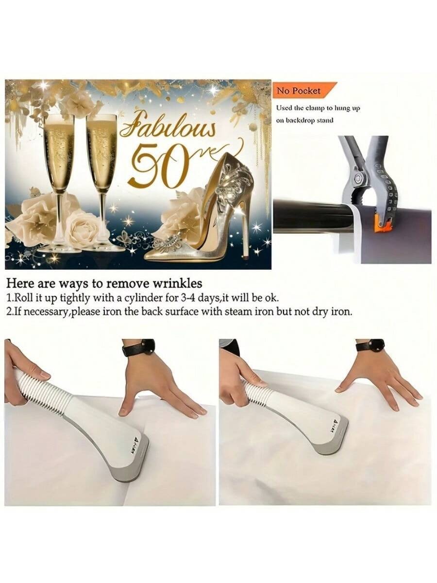 Golden Glam 50th Birthday Backdrop – High Heels & Champagne Party Banner