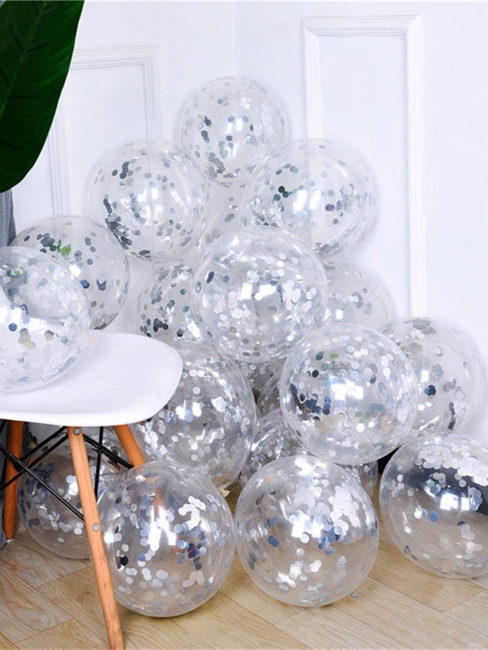 10pcs Silver Confetti Balloons – 12" Glitter Helium Decor