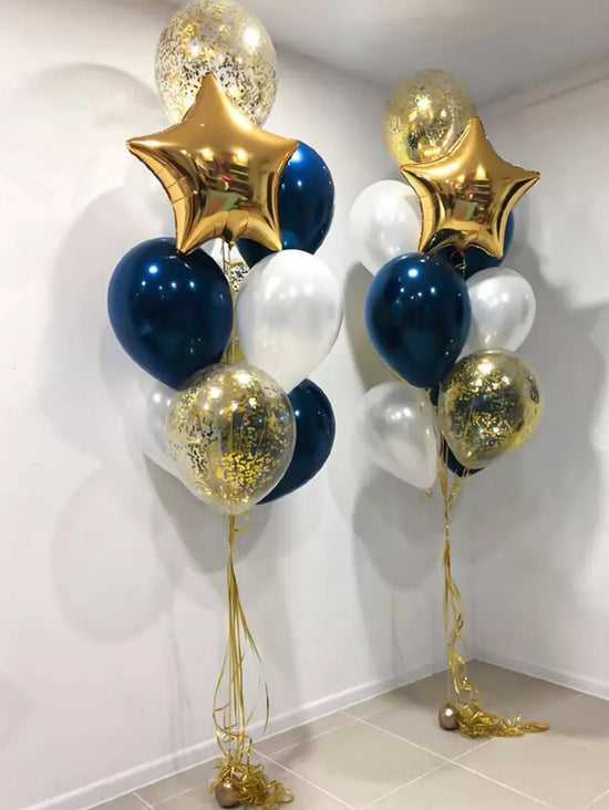 Ink Blue Confetti Balloon Set with Gold Star Ribbon