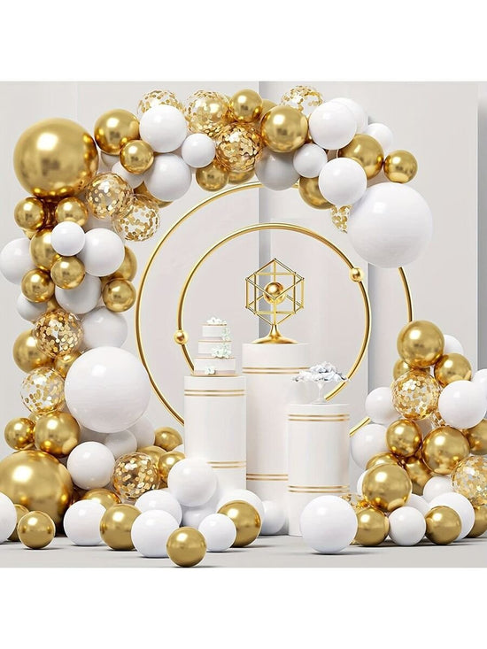 124pcs White & Gold Balloon Garland Kit with Confetti