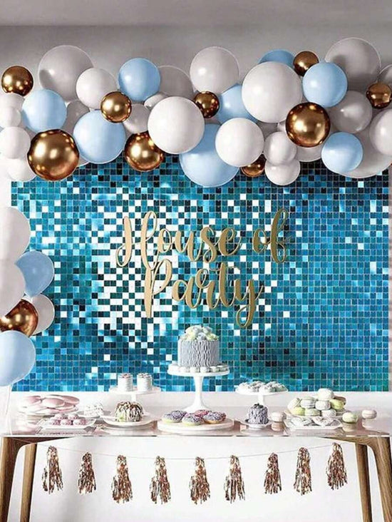 Blue Tinsel Party Backdrop Curtains