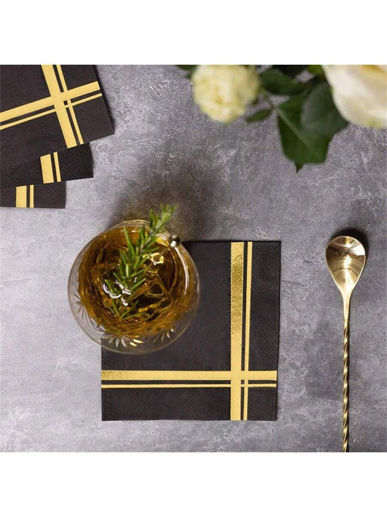 Black & Gold Foil Cocktail Napkins – 20pcs Party Set