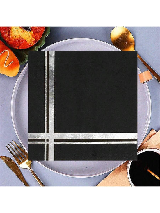 Black & Silver Foil Cocktail Napkins – 20pcs Party Set