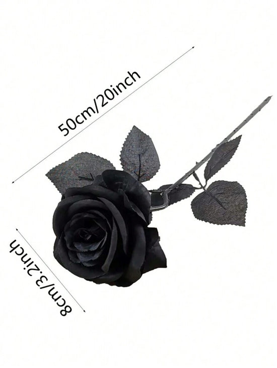 Gothic Black Silk Rose – Long Stem Artificial Flower