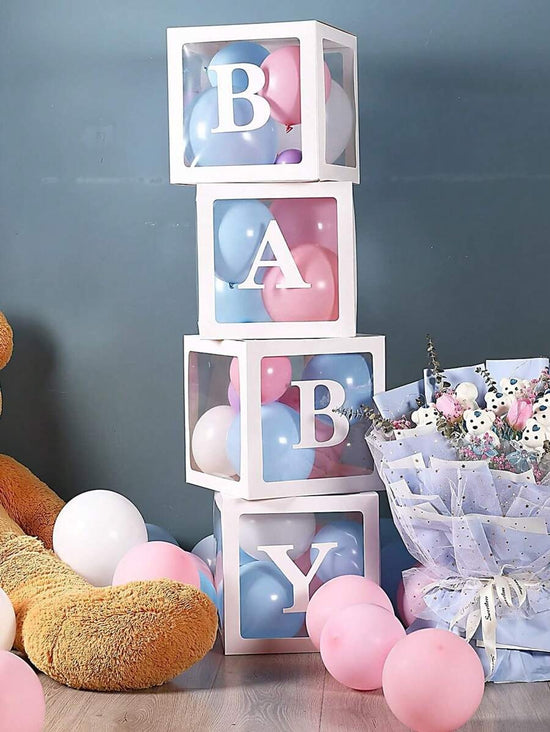 Transparent Baby Shower Balloon Boxes – White Letters