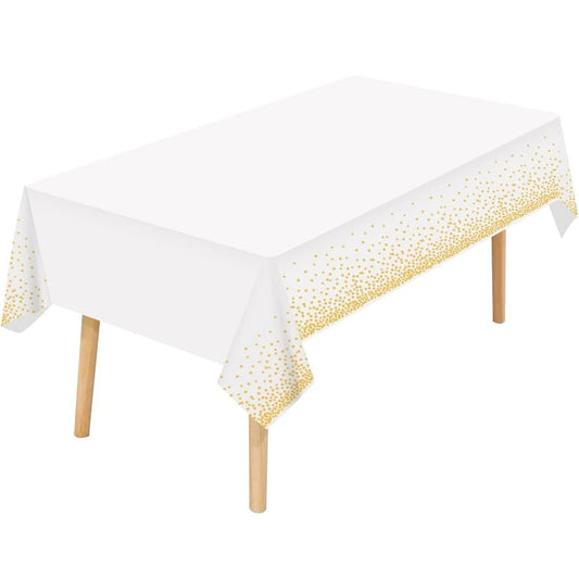 White & Gold Dot Disposable Tablecloth – 137x274cm