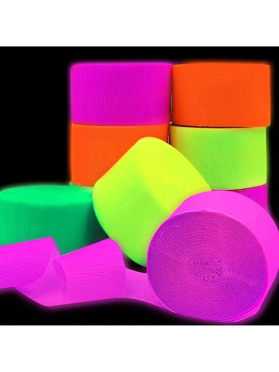 UV Neon Glow Crepe Paper Streamers – 2/4/8/12pcs (1000in/Roll)