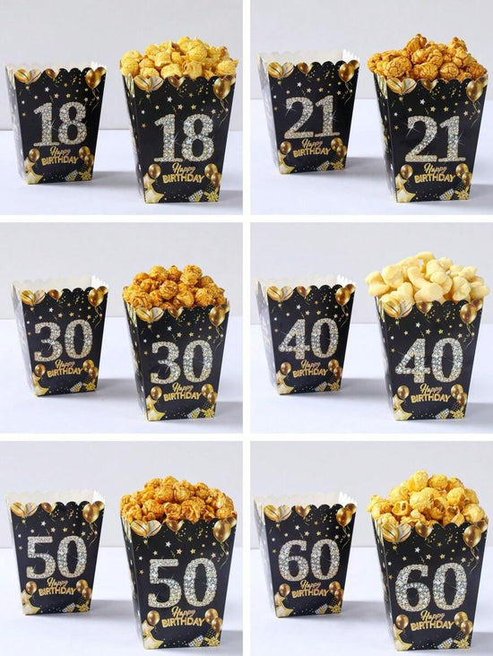 6pcs Black & Gold Birthday Diamond Food Boxes
