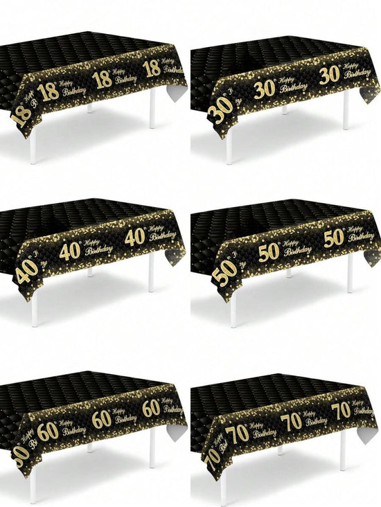 Black & Gold Birthday Tablecloth – Fragmented Design
