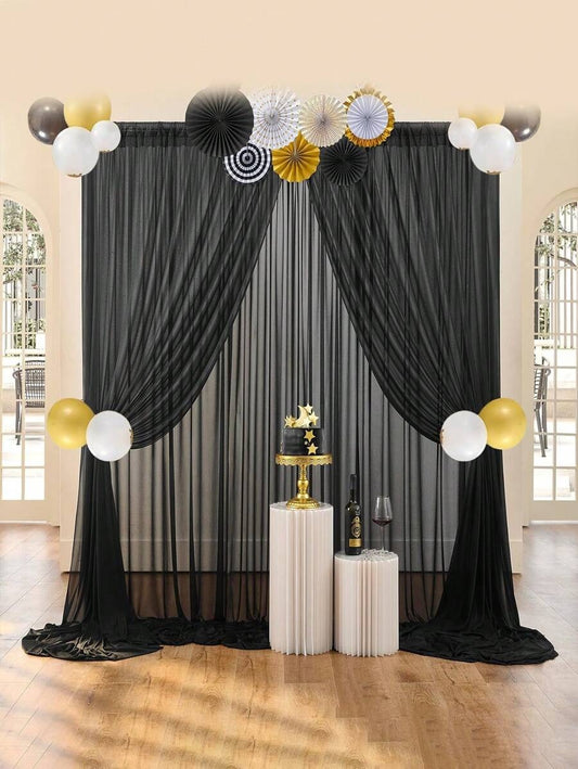 2pcs Sheer Tulle Background Curtains