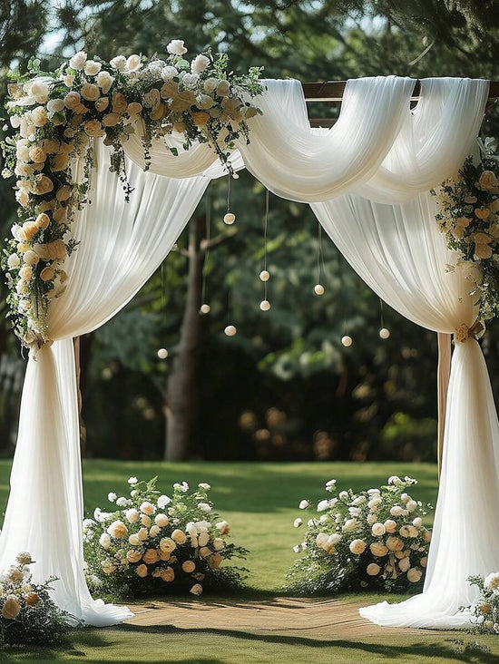 Elegant White Chiffon Wedding Arch Curtain – Sheer Draping Fabric