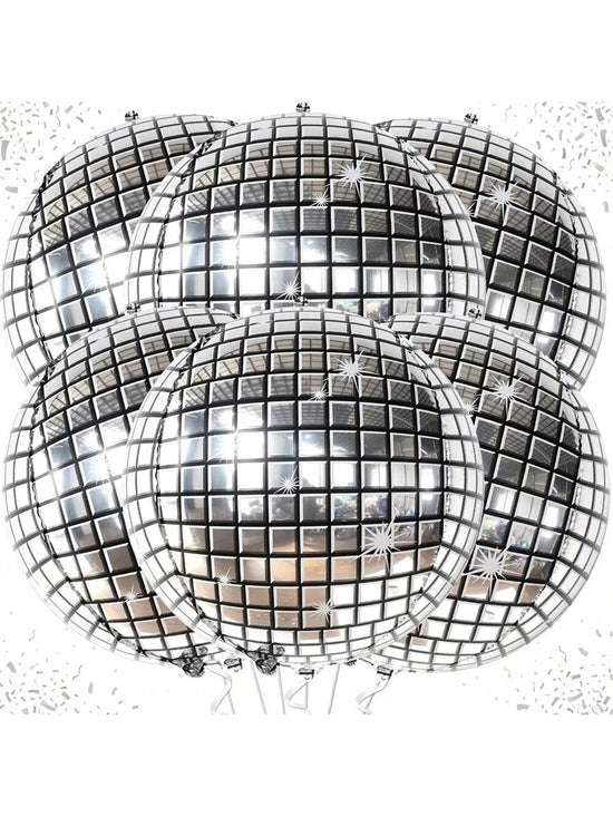 6pcs 22" Silver Disco Ball Balloons – 4D Sphere Party Decor