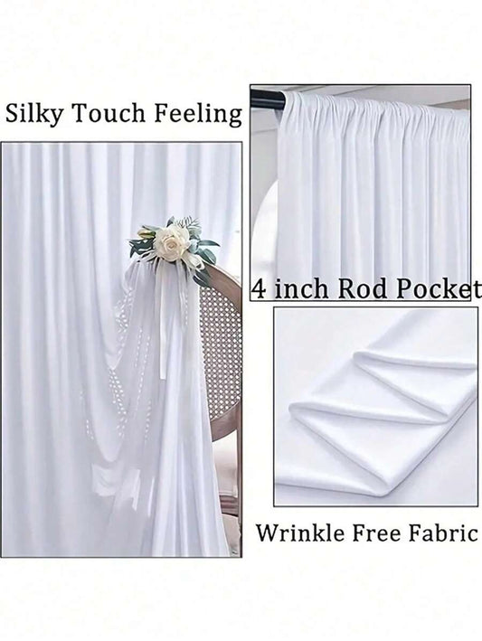 Luxurious White Chiffon Satin Backdrop Curtain