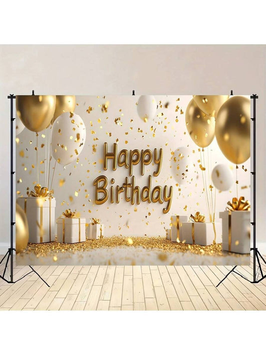 Sparkling Golden Square Birthday Backdrop – Shimmering Polyester Photography Display