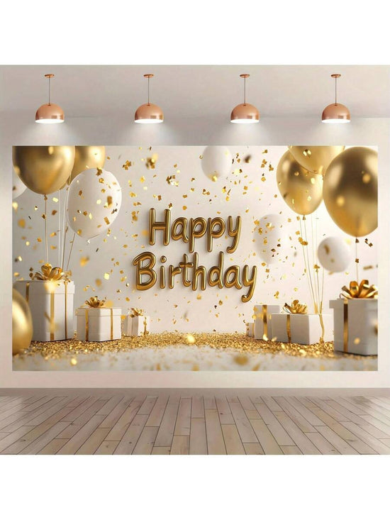 Sparkling Golden Square Birthday Backdrop – Shimmering Polyester Photography Display
