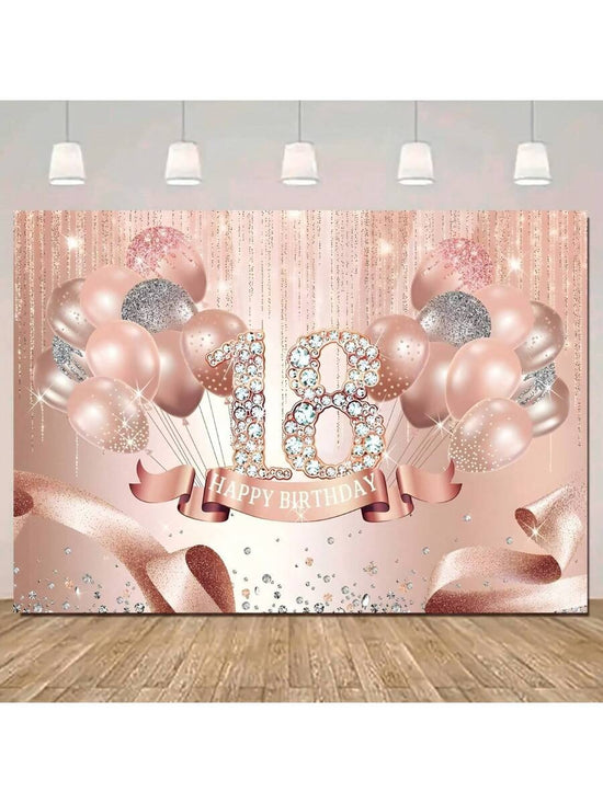 Rose Gold Ribbon & Diamond Birthday Backdrop