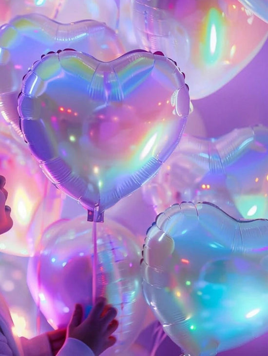 5/10pcs 18" Holographic Heart Foil Balloons – Multicolor Laser Effect