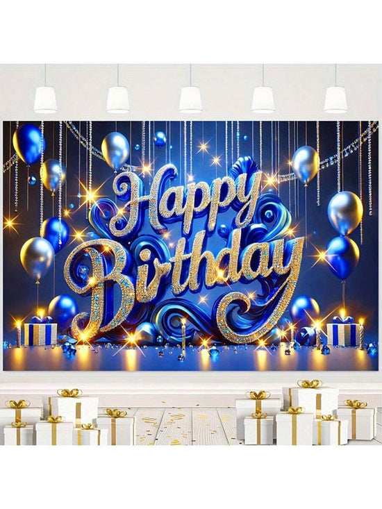 Blue & Gold Sparkle Birthday Banner