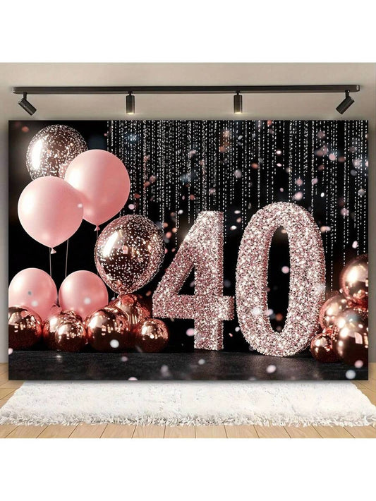 Champagne Pink 40th Birthday Backdrop – Elegant Milestone Party Banner