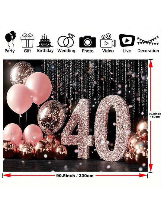 Champagne Pink 40th Birthday Backdrop – Elegant Milestone Party Banner