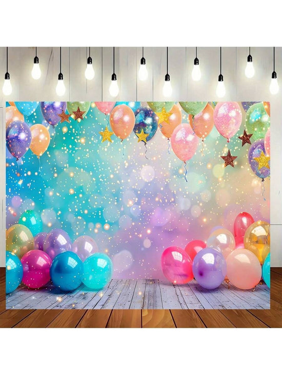 Colorful Balloon & Stars Birthday Backdrop – Polyester