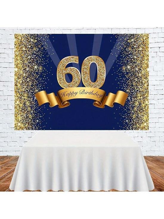 Elegant Navy & Gold 60th Birthday Backdrop – Sparkle Photo Booth Banner
