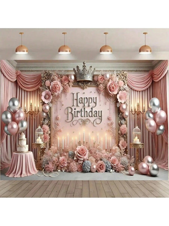 Pink Balloon Flower Birthday Backdrop