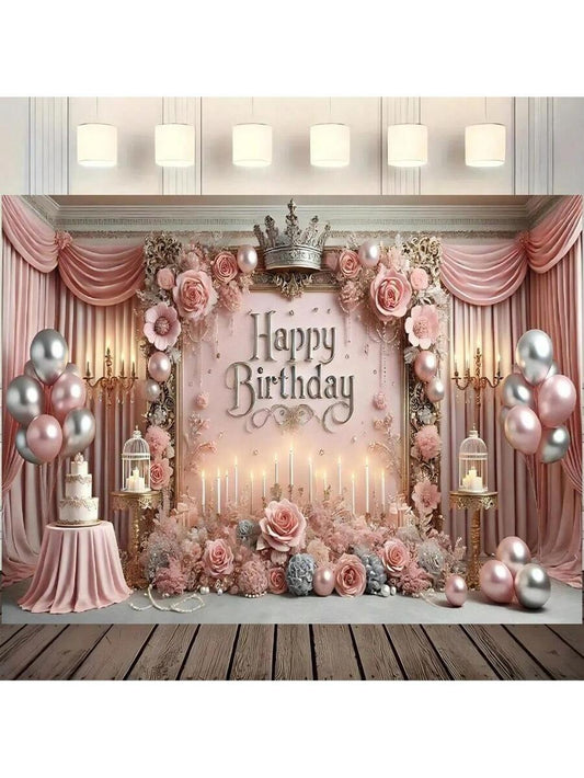 Pink Balloon Flower Birthday Backdrop