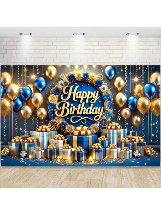 Blue & Gold Happy Birthday Banner – 3D Text Design