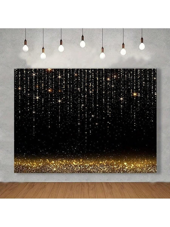 Black Fabric Backdrop with Gold Glitter