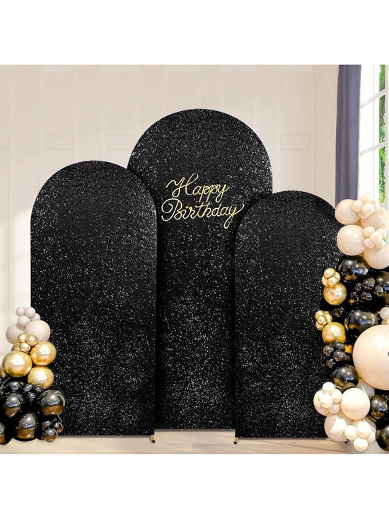 Black Sequin Arch Backdrop Cover – Round Top