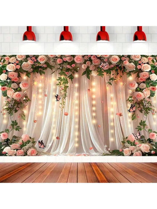 Valentine’s Pink Rose String Curtain Backdrop