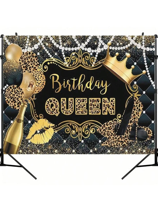 Queen’s Birthday Leopard Print Backdrop – Glam Black & Gold Theme
