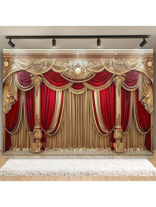 Elegant Red & Gold Pleated Polyester Backdrop – Lux Party Decor & Photography Display