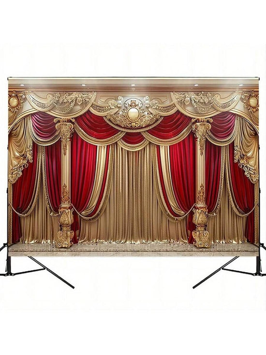 Elegant Red & Gold Pleated Polyester Backdrop – Lux Party Decor & Photography Display